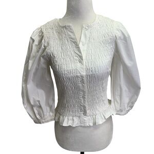 Glamorous White Smocked Women's Top/Blouse Size 4